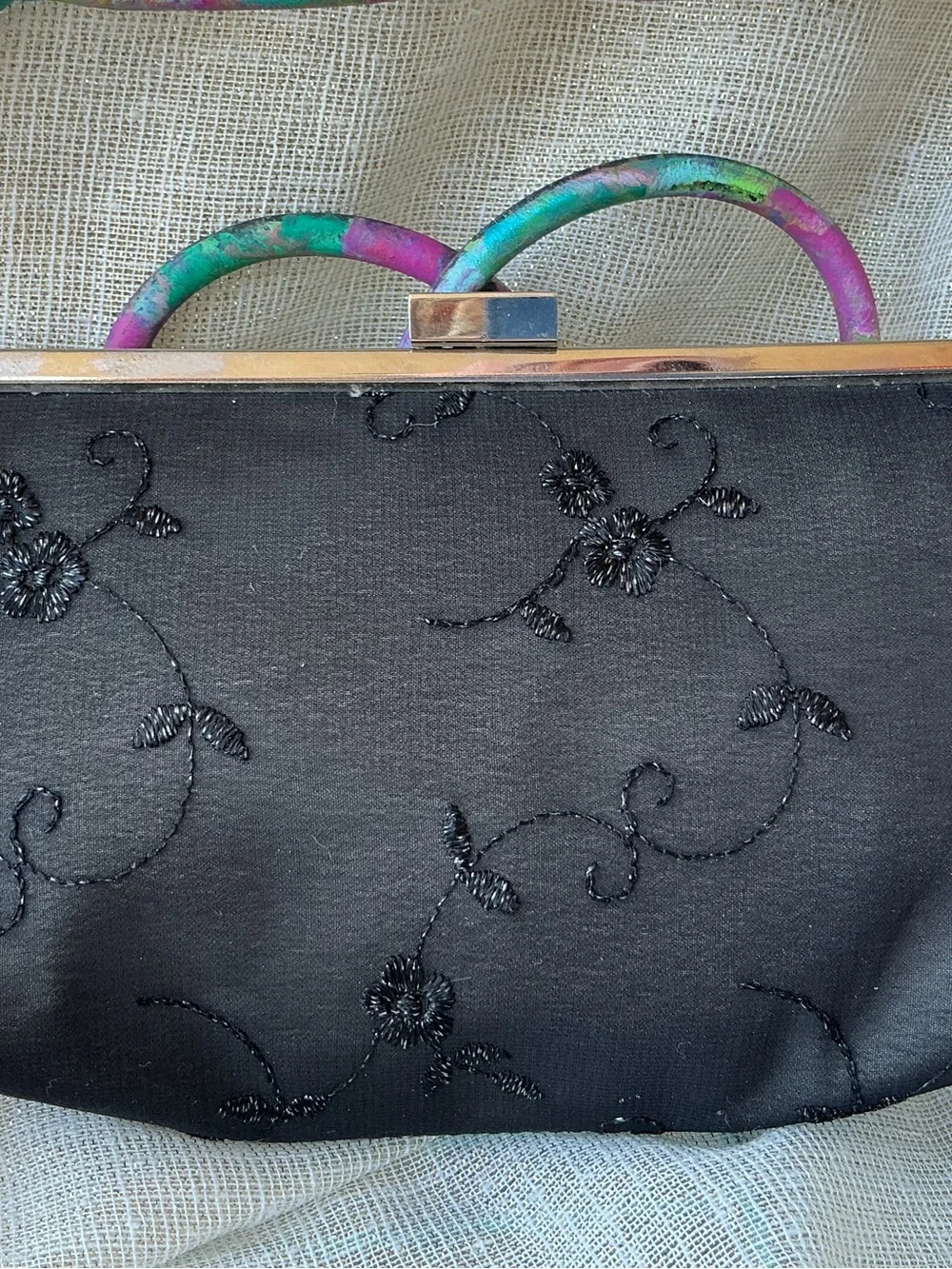 Liz Claiborne Black Beaded Floral Clutch